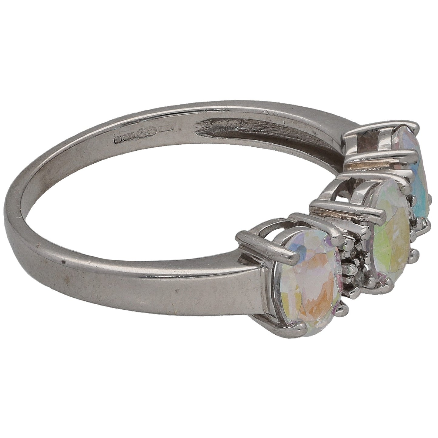 9ct White Gold Coated Quartz & 0.02ct Diamond Dress/Cocktail Ring Size N
