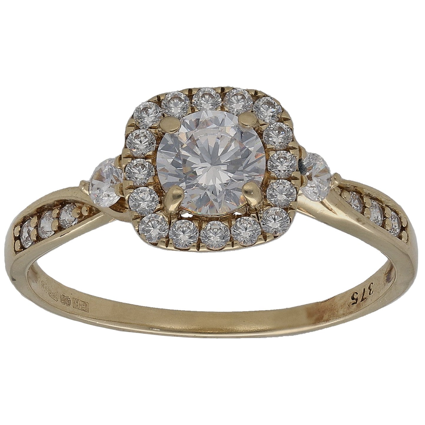 9ct Gold Cubic Zirconia Halo Ring Size R