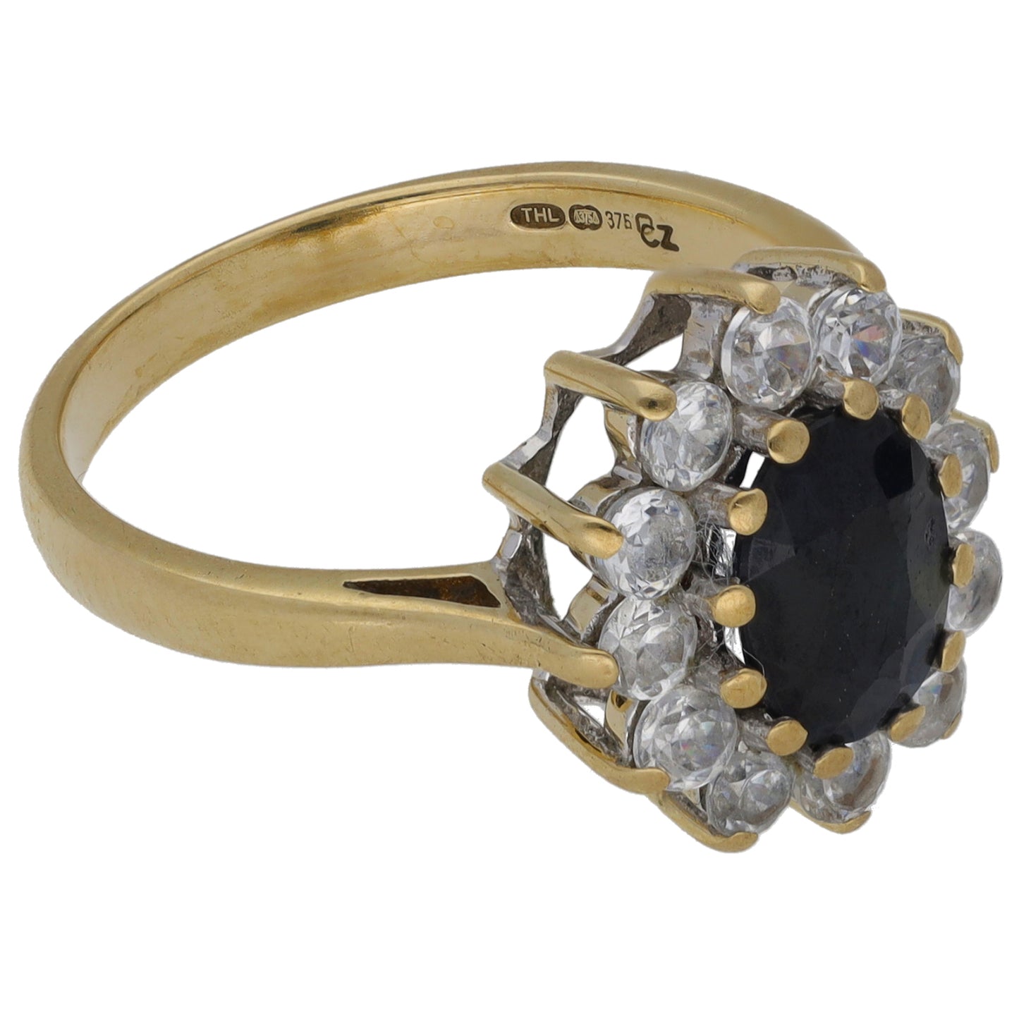 9ct Gold Sapphire & Cubic Zirconia Cluster Ring Size O