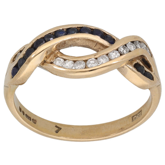 9ct Gold Sapphire & 0.13ct Diamond Dress/Cocktail Ring Size M