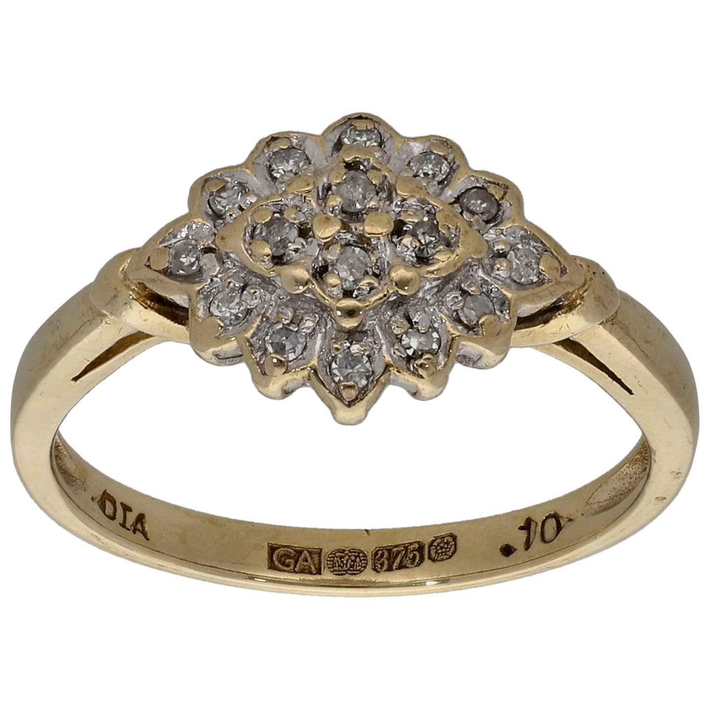 9ct Gold 0.10ct Diamond Cluster Ring Size M