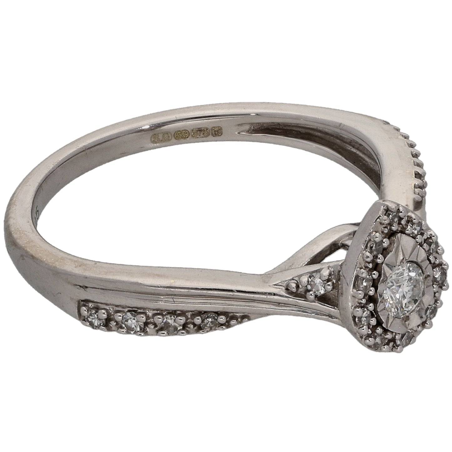 9ct White Gold 0.15ct Diamond Cluster Ring Size L