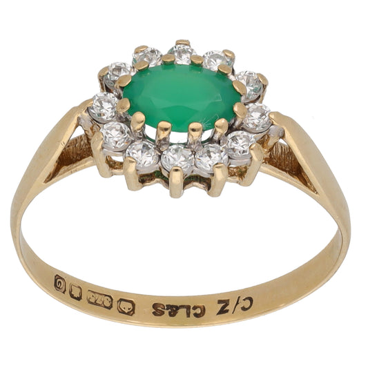 9ct Gold Green Agate & Cubic Zirconia Dress/Cocktail Ring Size M