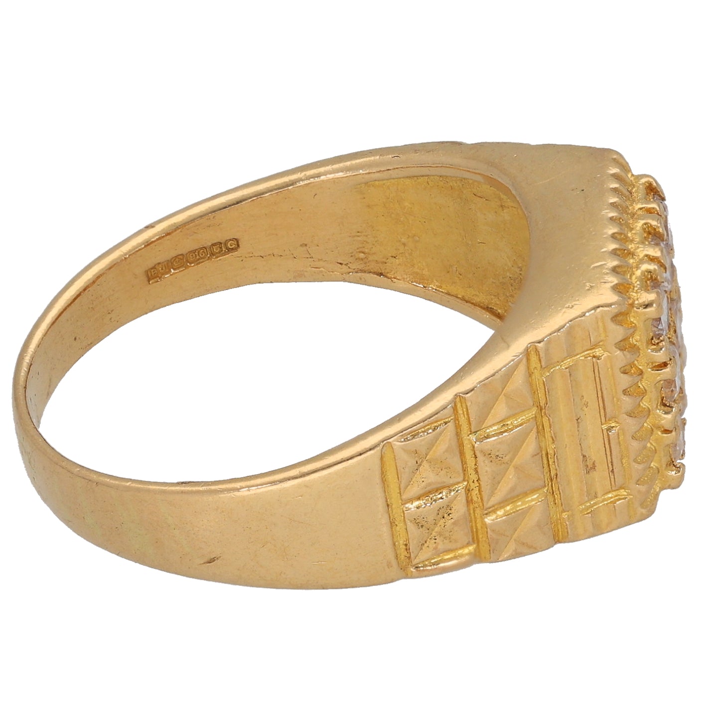 22ct Gold Cubic Zirconia Patterned Signet Ring Size S