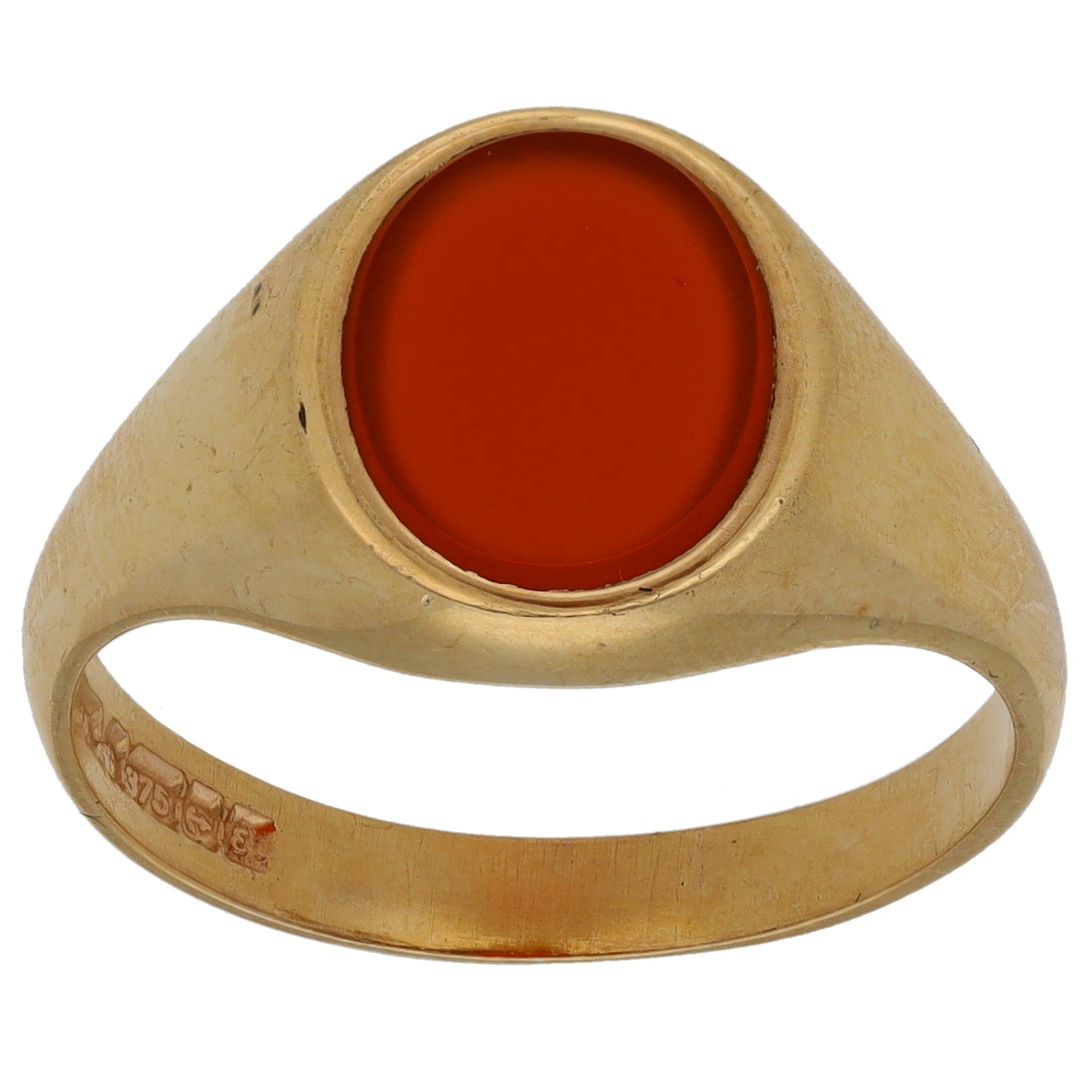 9ct Gold Carnelian Single Stone Signet Ring Size O