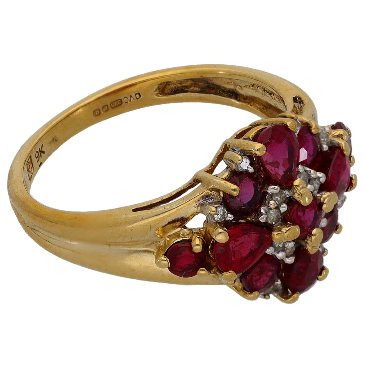 9ct Gold Ruby & 0.08ct Diamond Dress/Cocktail Ring Size M