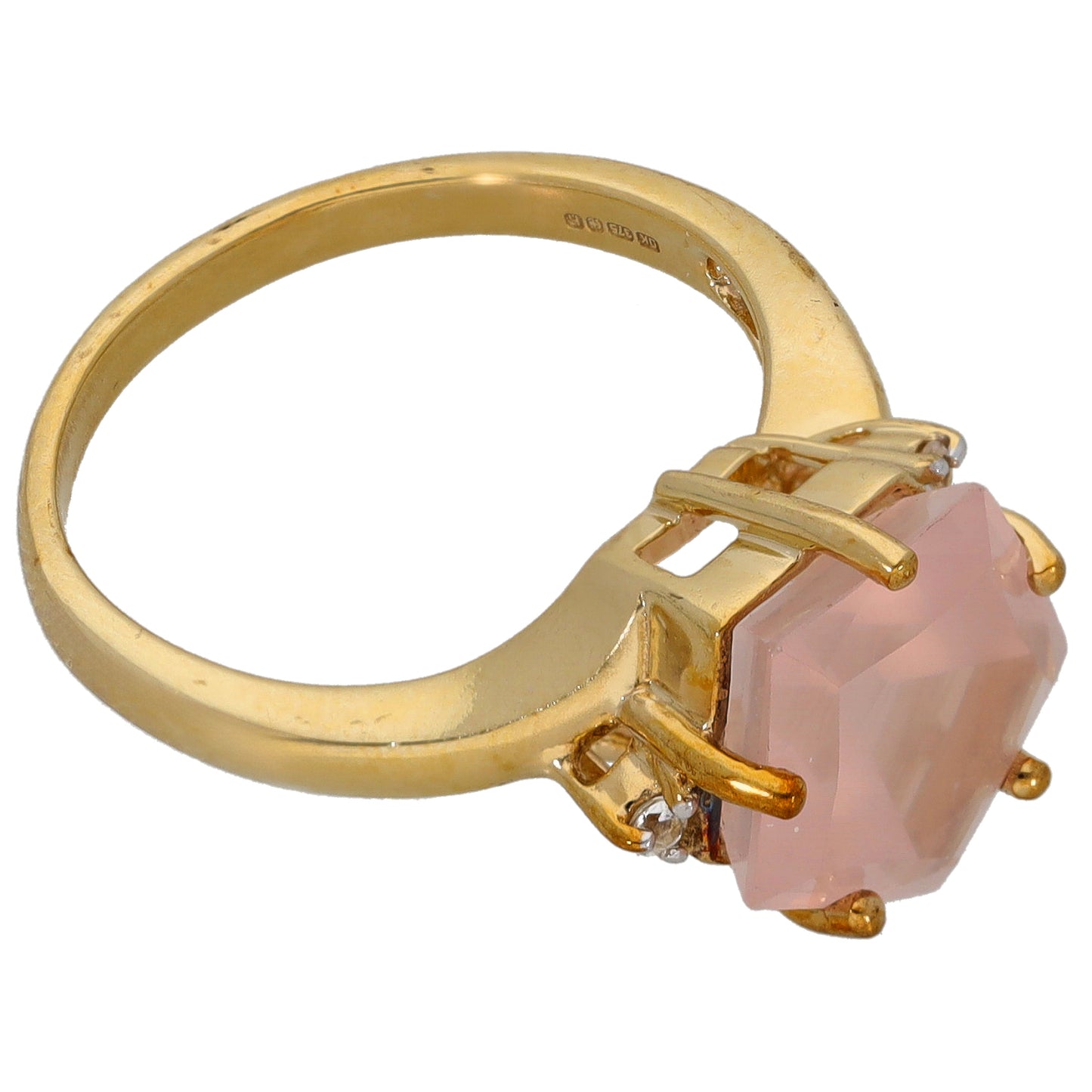 9ct Gold Rose Quartz & Imitation Dress/Cocktail Ring Size N