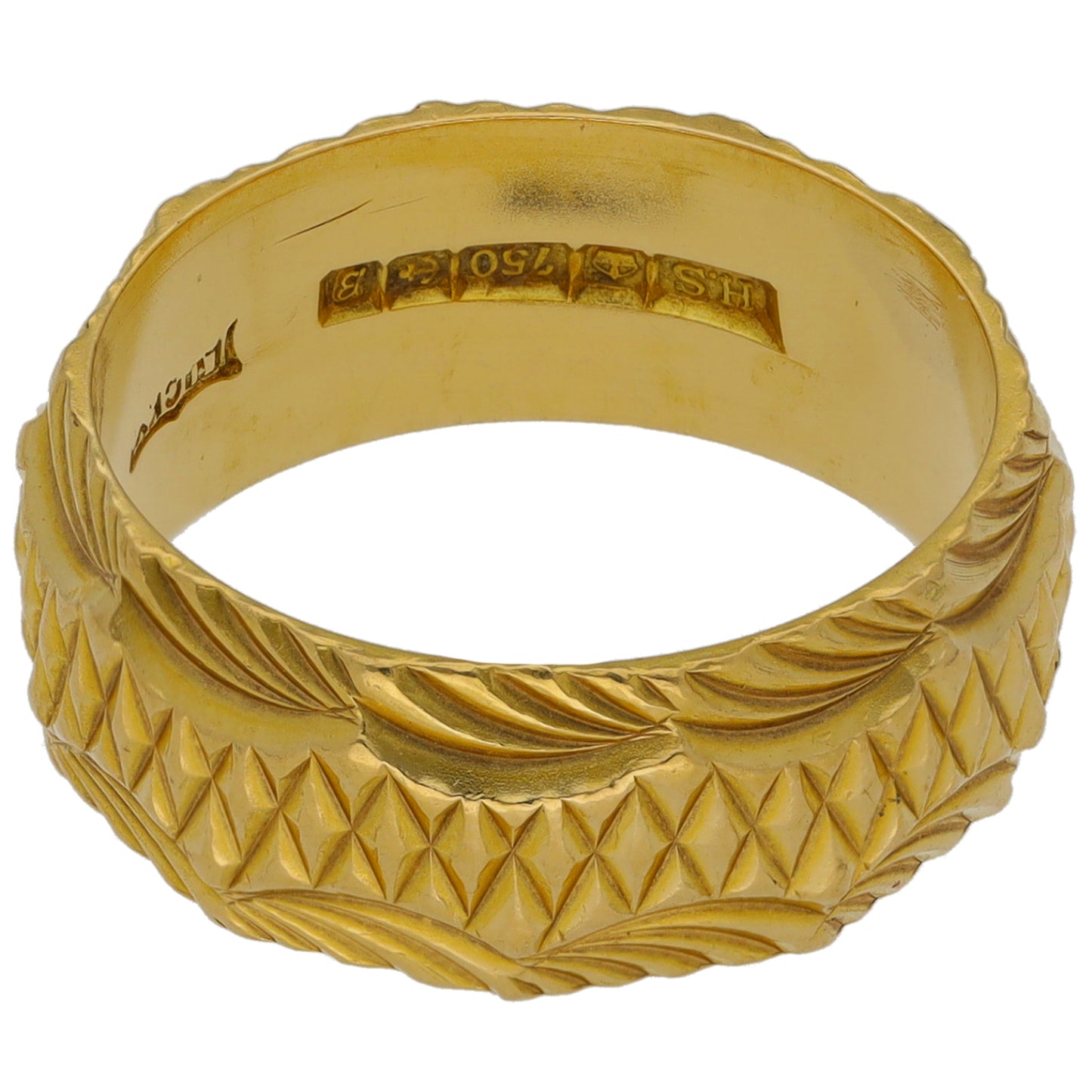 18ct Gold Patterned Wedding Ring Size M