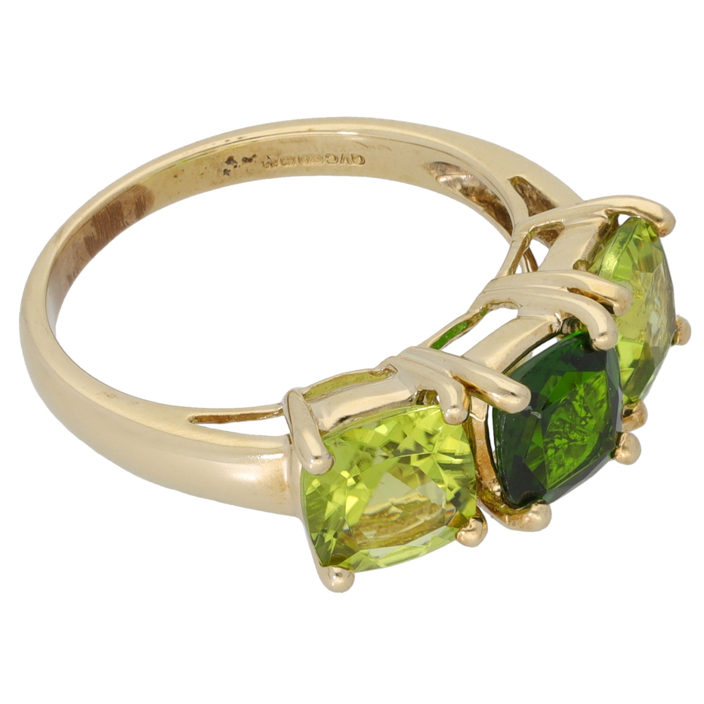 9ct Gold Diopside & Peridot Trilogy Ring Size K