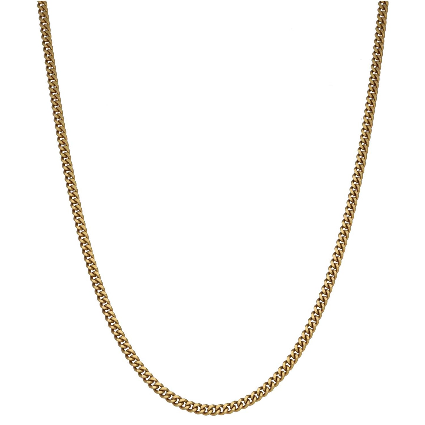 Gold curb chain necklace, 19-inch length, curved view