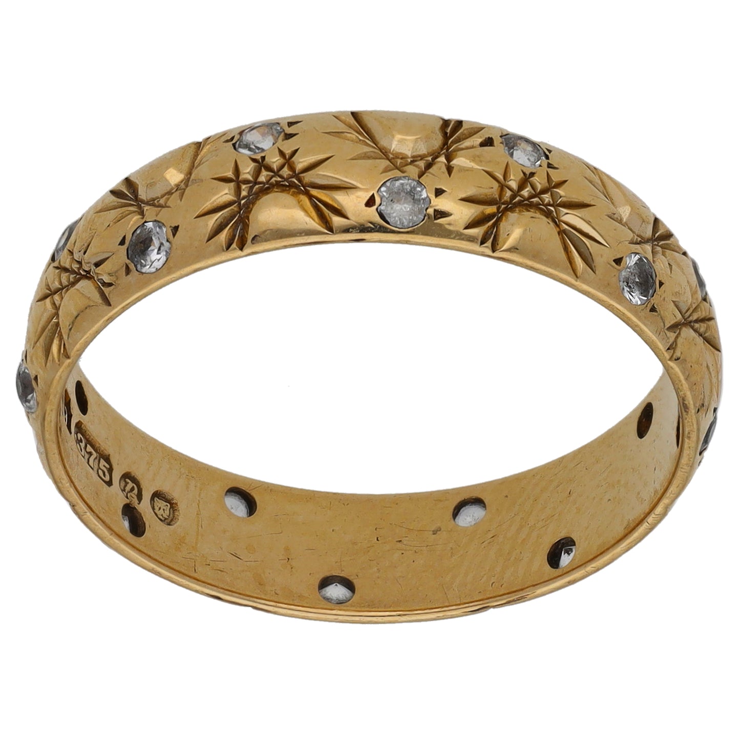 9ct Gold Cubic Zirconia Patterned Wedding Ring Size P