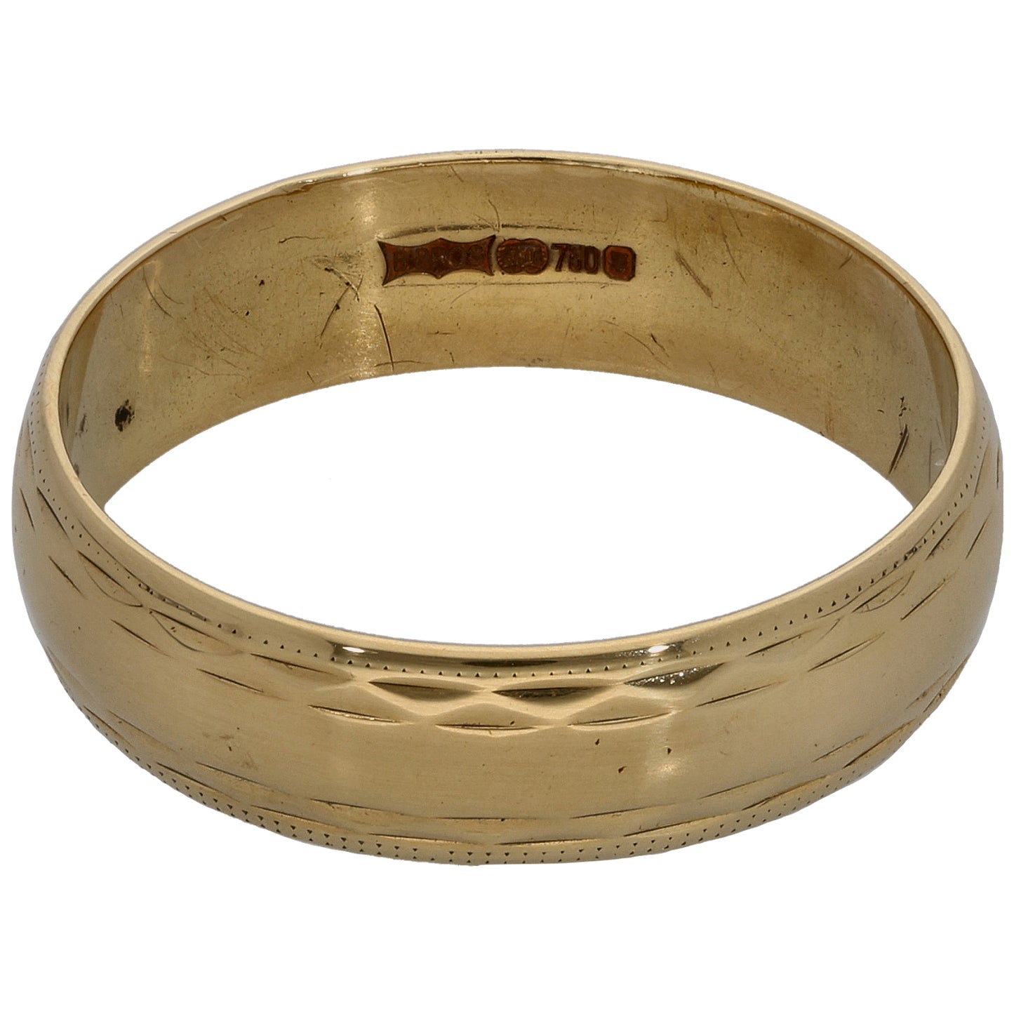 18ct Gold Patterned Wedding Ring Size U