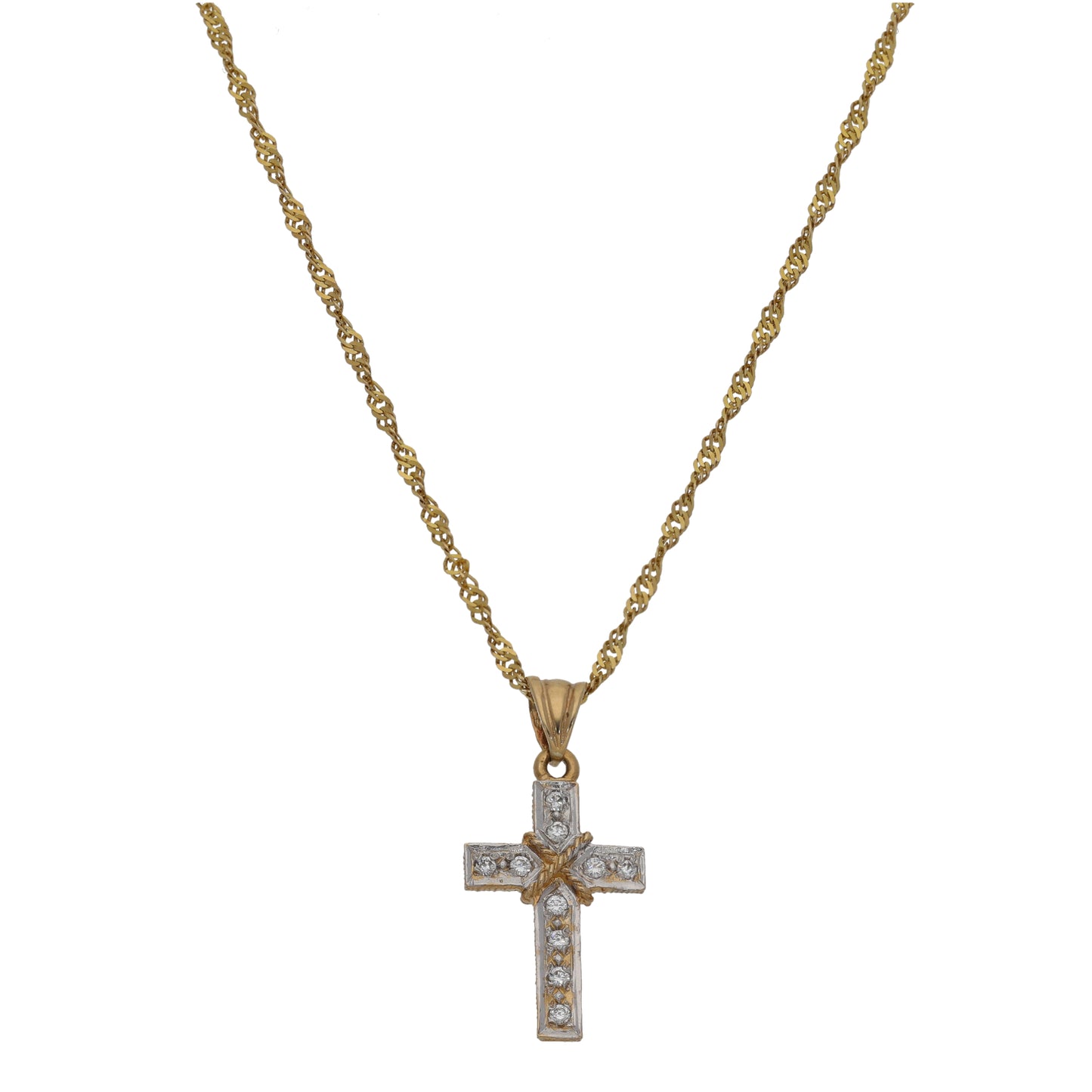 9ct Gold Cubic Zirconia Cross Pendant With Chain