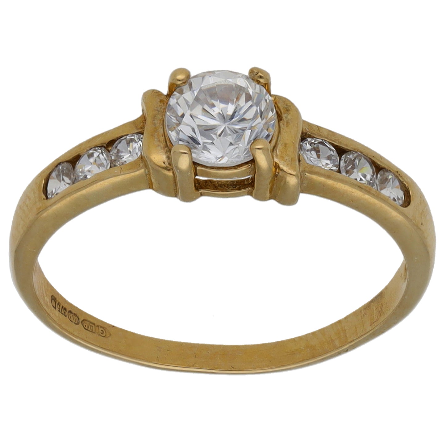 9ct Gold Cubic Zirconia Single Stone Ring With Accents Size M