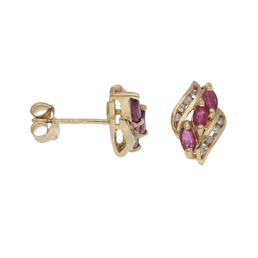 9ct Gold Ruby & 0.16ct Diamond Dress/Cocktail Earrings
