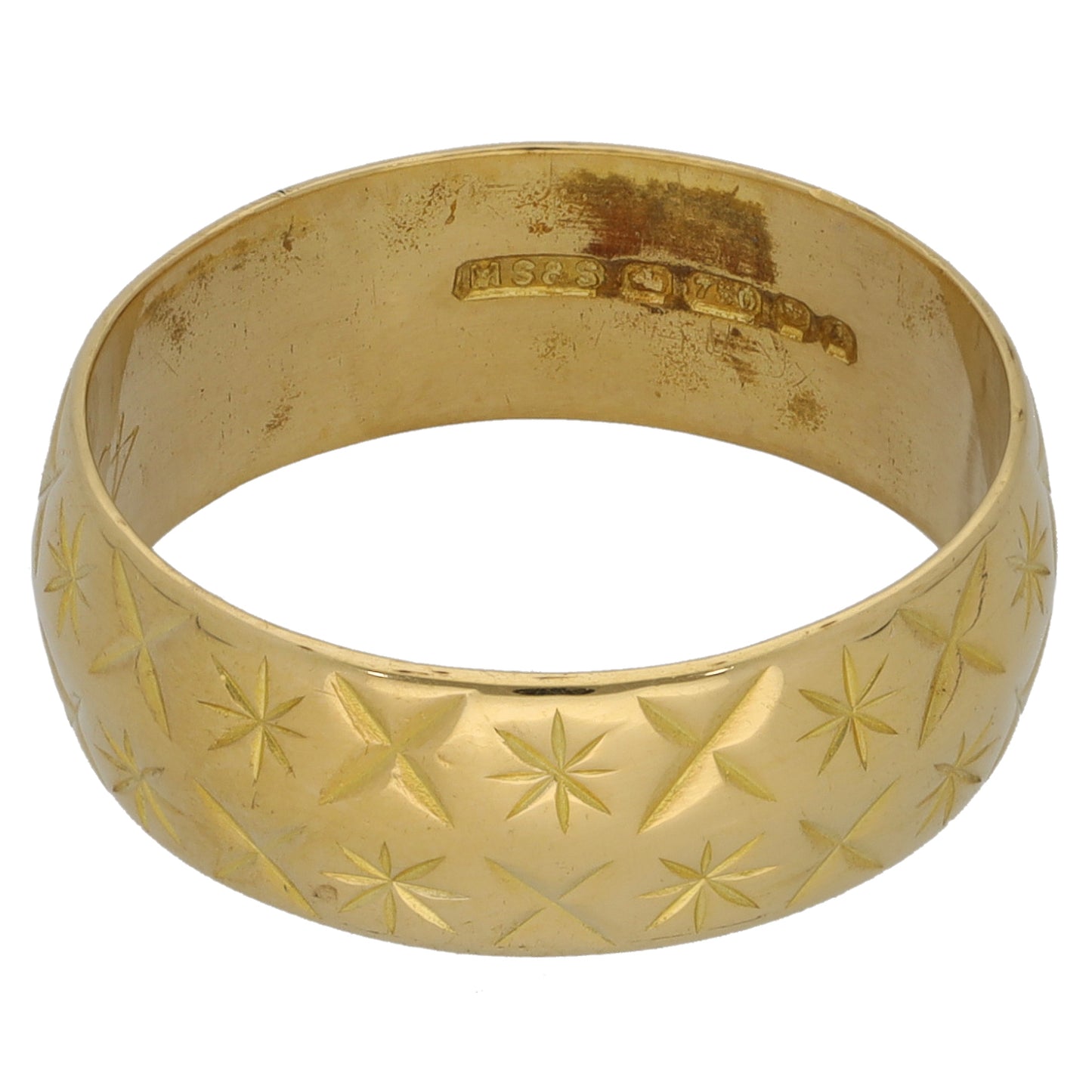 18ct Gold Patterned Wedding Ring Size O