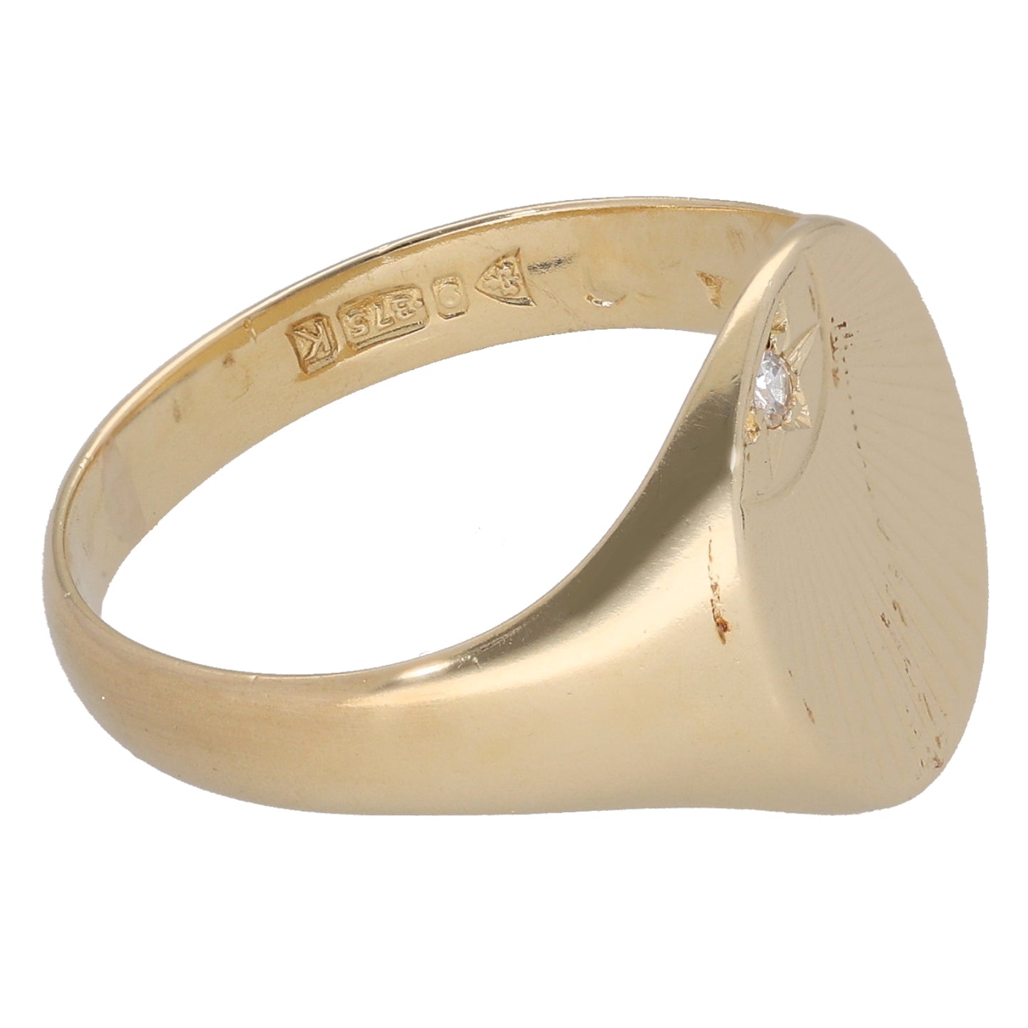 9ct Gold Cubic Zirconia Patterned Signet Ring Size R