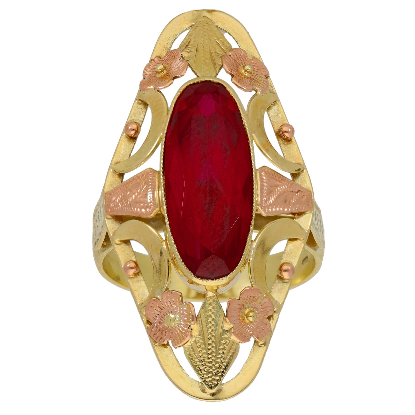14ct Gold Man Made Ruby Dress/Cocktail Ring Size T