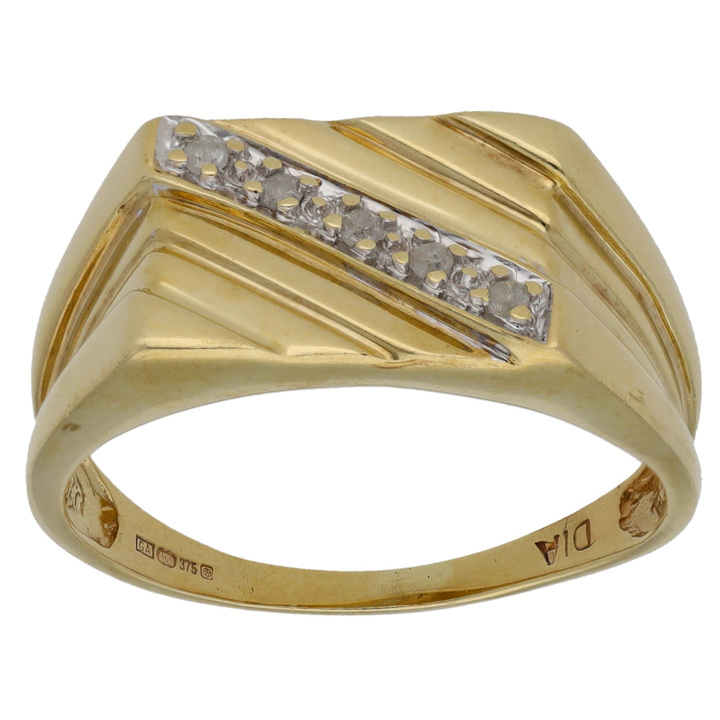 9ct Gold 0.05ct Diamond Patterned Signet Ring Size U
