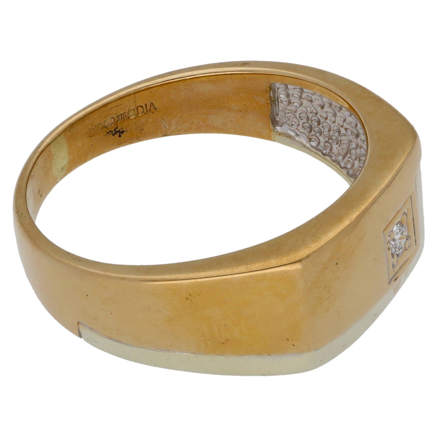 9ct Gold 0.04ct Diamond Patterned Single Stone Signet Ring Size X
