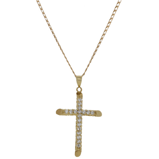 9ct Gold Cubic Zirconia Cross Pendant With Chain
