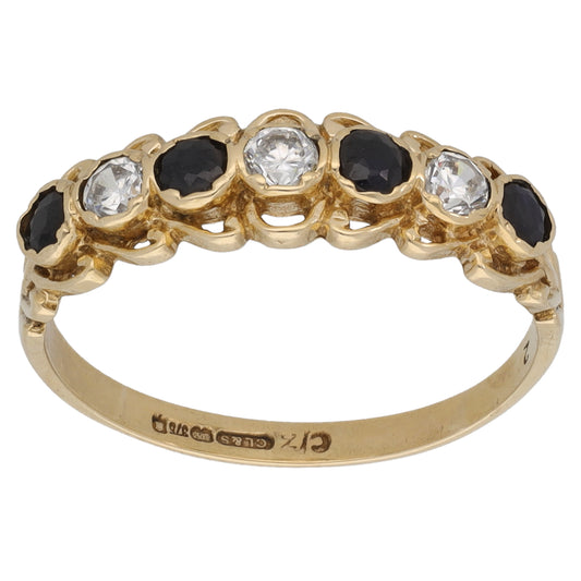 9ct Gold Sapphire & Cubic Zirconia Half Eternity Ring Size M