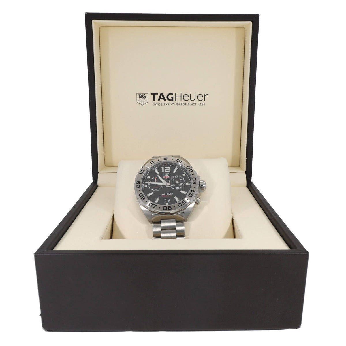 Tag Heuer Formula 1 WAZ111A, black dial with sub dials, stainless steel watch, box image
