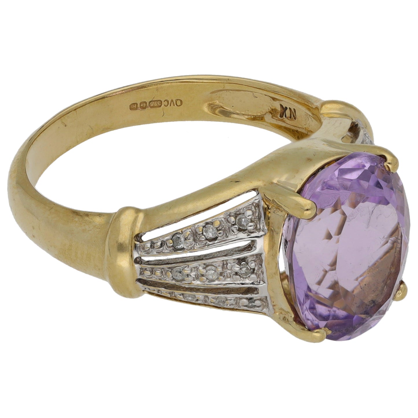 9ct Bicolour Gold Amethyst & 0.09ct Diamond Dress/Cocktail Ring Size Q