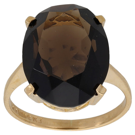 9ct Gold Smoky Quartz Single Stone Ring Size M