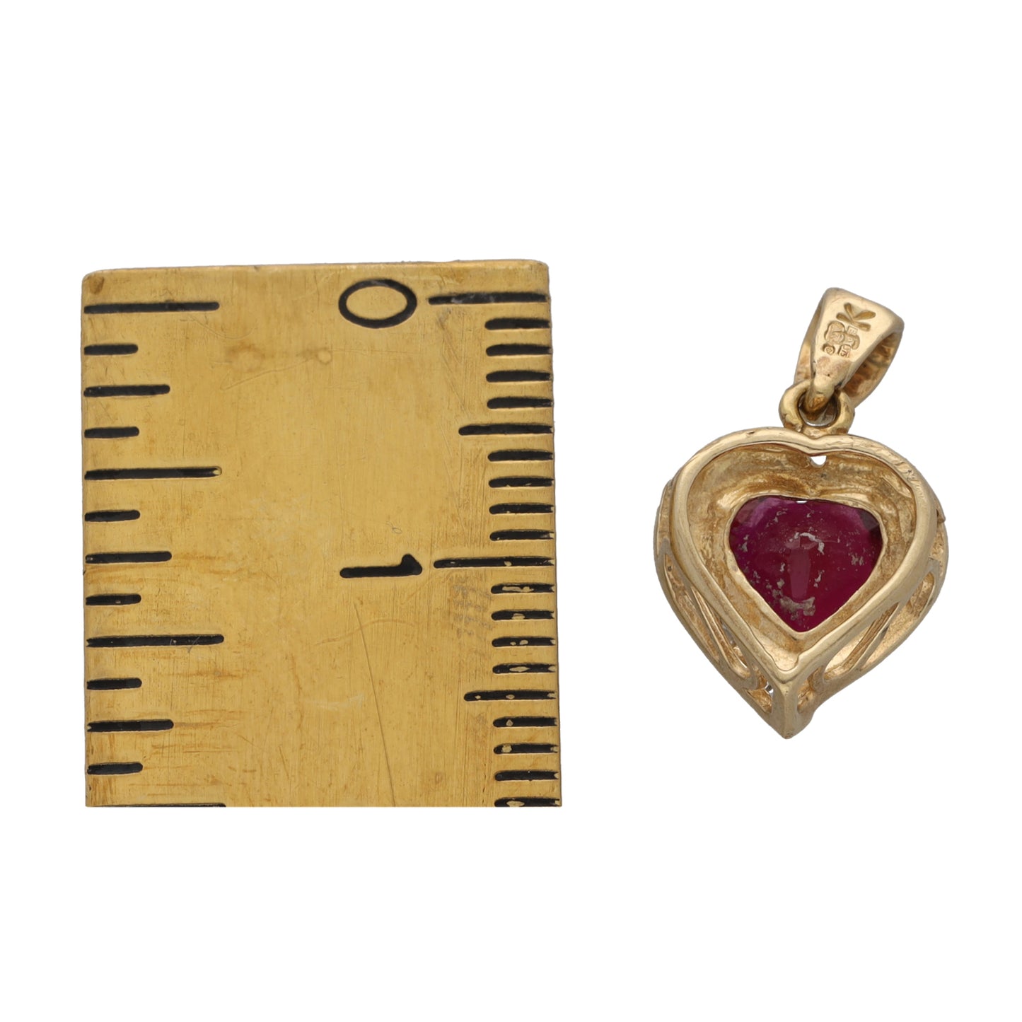 9ct Gold Man Made Ruby & 0.02ct Diamond Heart Pendant