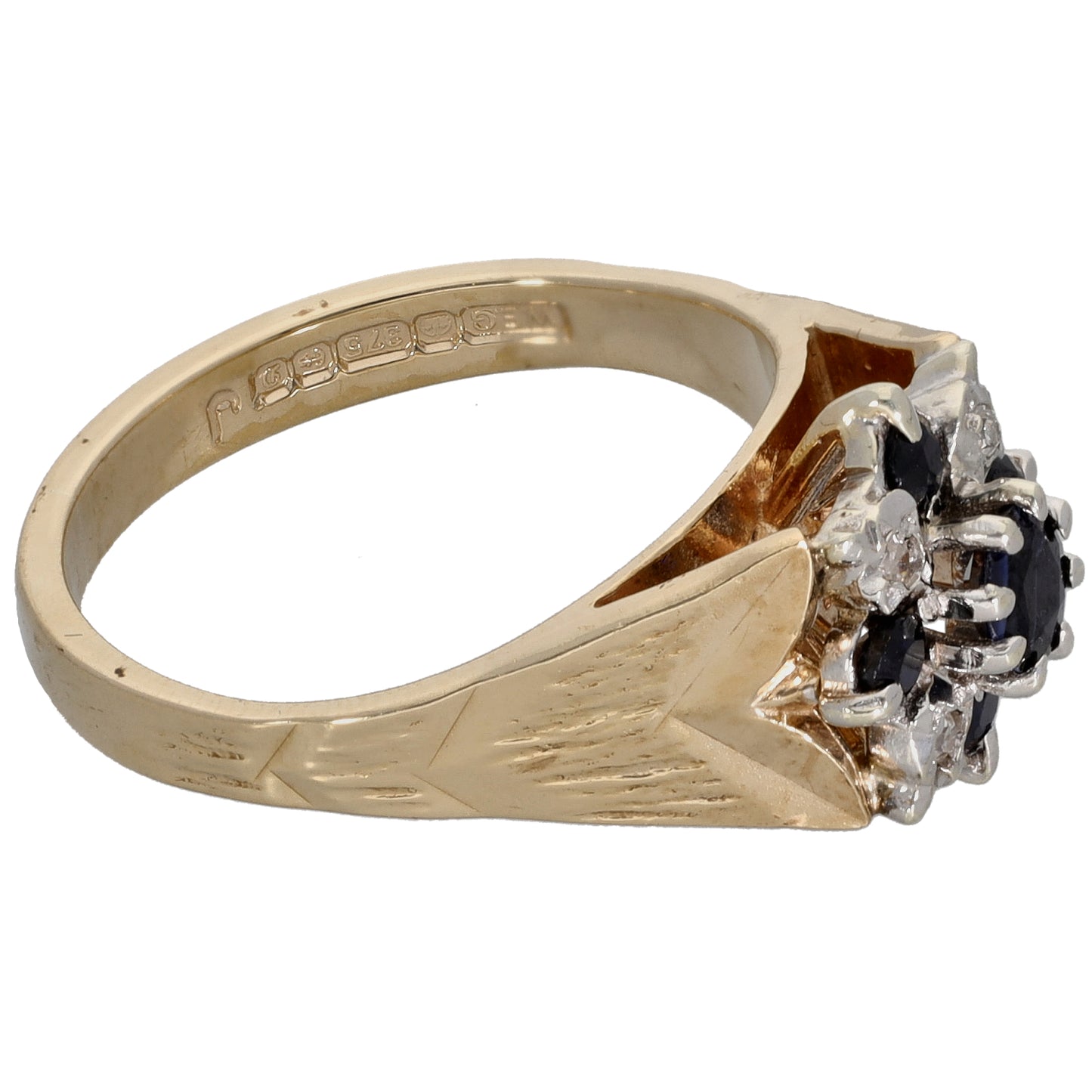 9ct Gold Sapphire & 0.04ct Diamond Dress/Cocktail Ring Size K