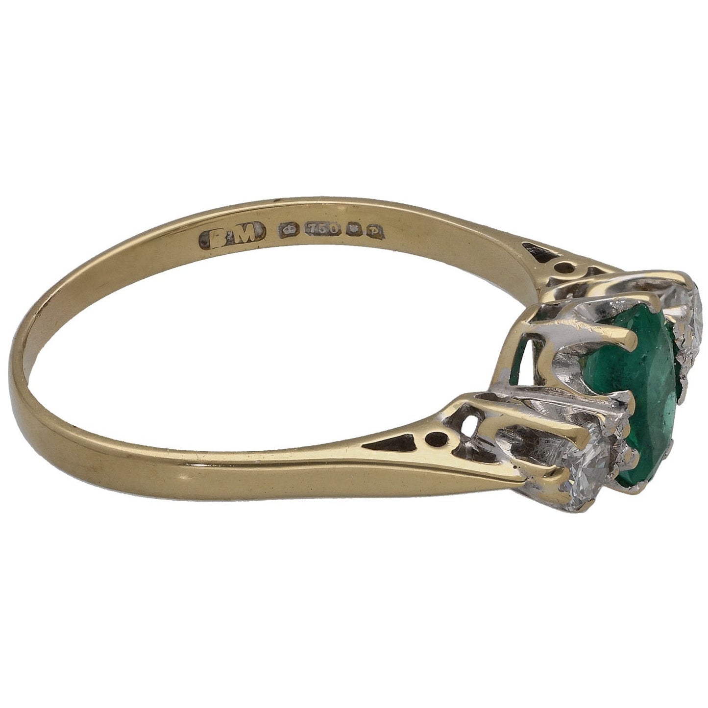 18ct Gold Emerald & 0.20ct Diamond Trilogy Ring Size O