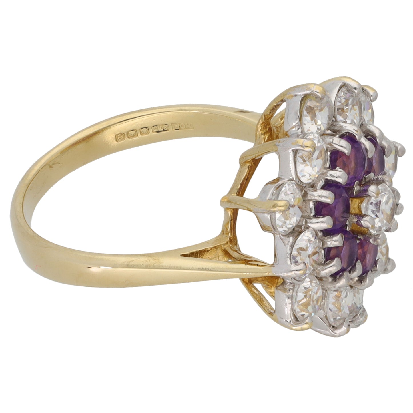 9ct Gold Amethyst & Cubic Zirconia Dress/Cocktail Ring Size L