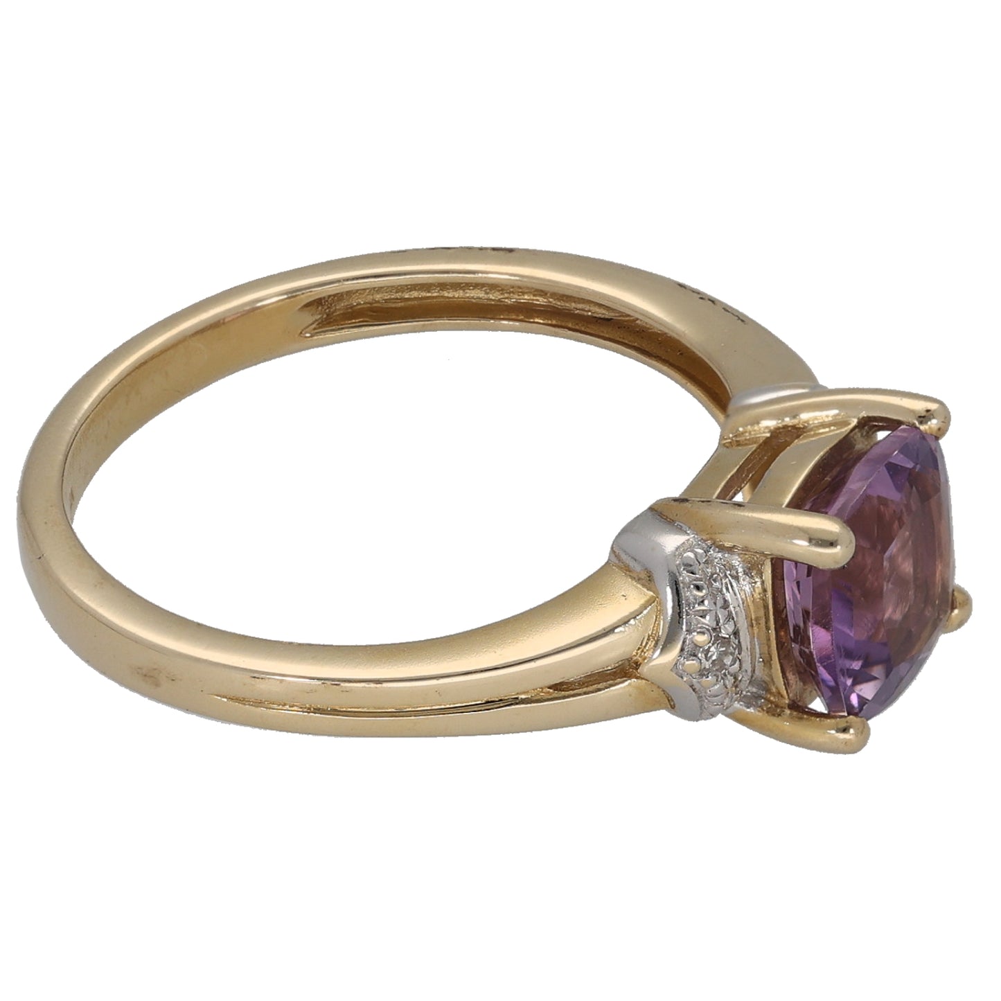 9ct Gold Amethyst & 0.02ct Diamond Single Stone Ring with Accent Stones Size O