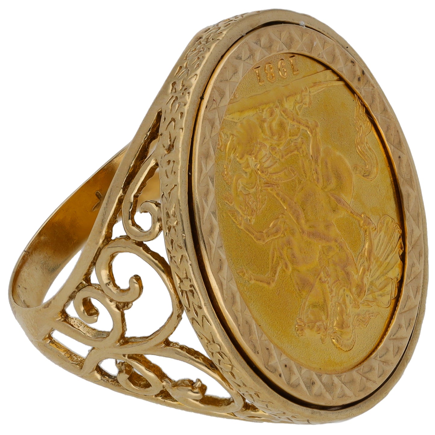 9ct Gold Full Sovereign Coin Ring Size P