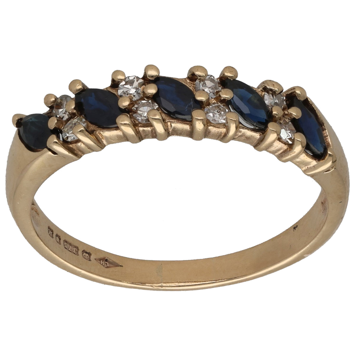 9ct Gold Sapphire & 0.08ct Diamond Half Eternity Ring Size P