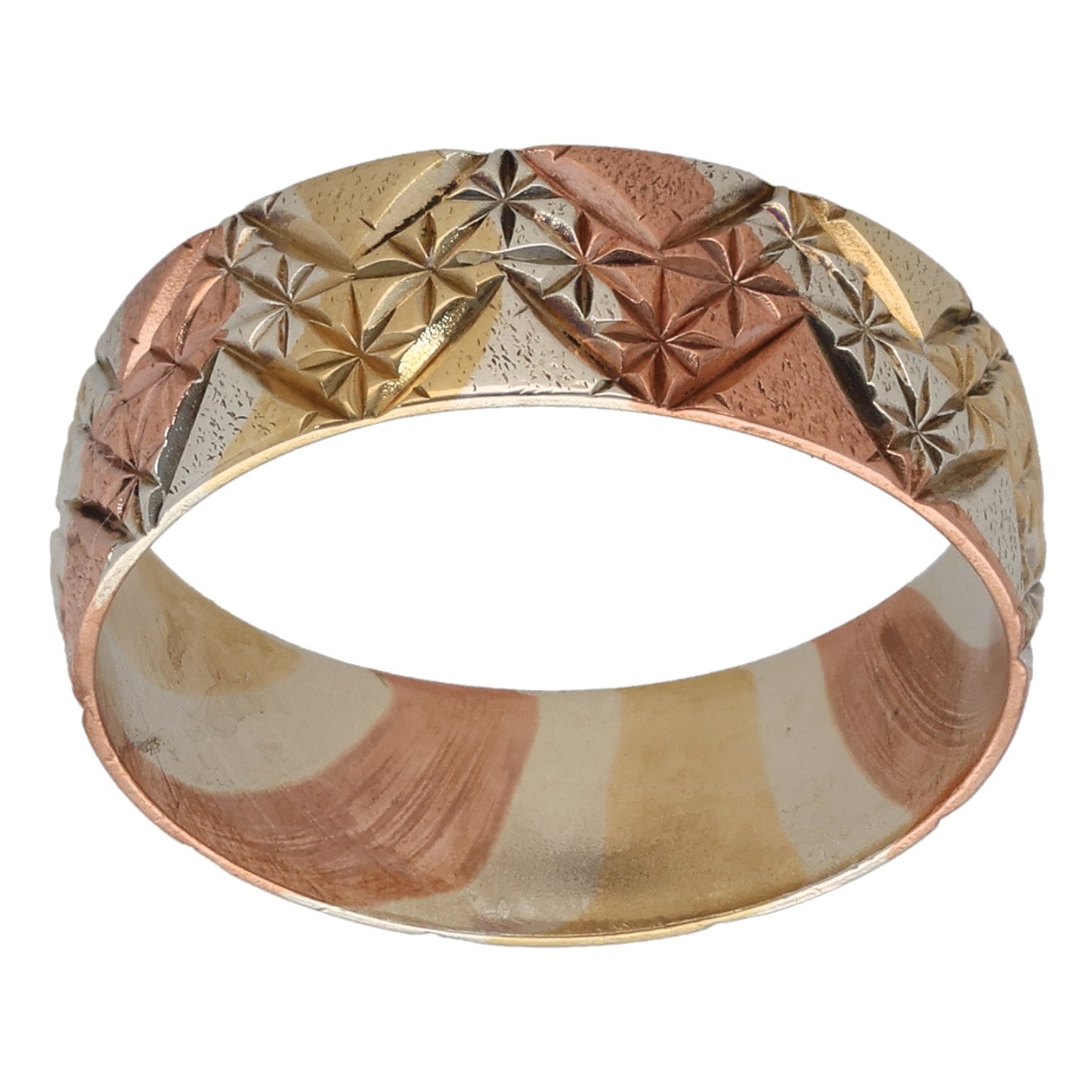 9ct Tricolour Gold Patterned Wedding Ring Size M