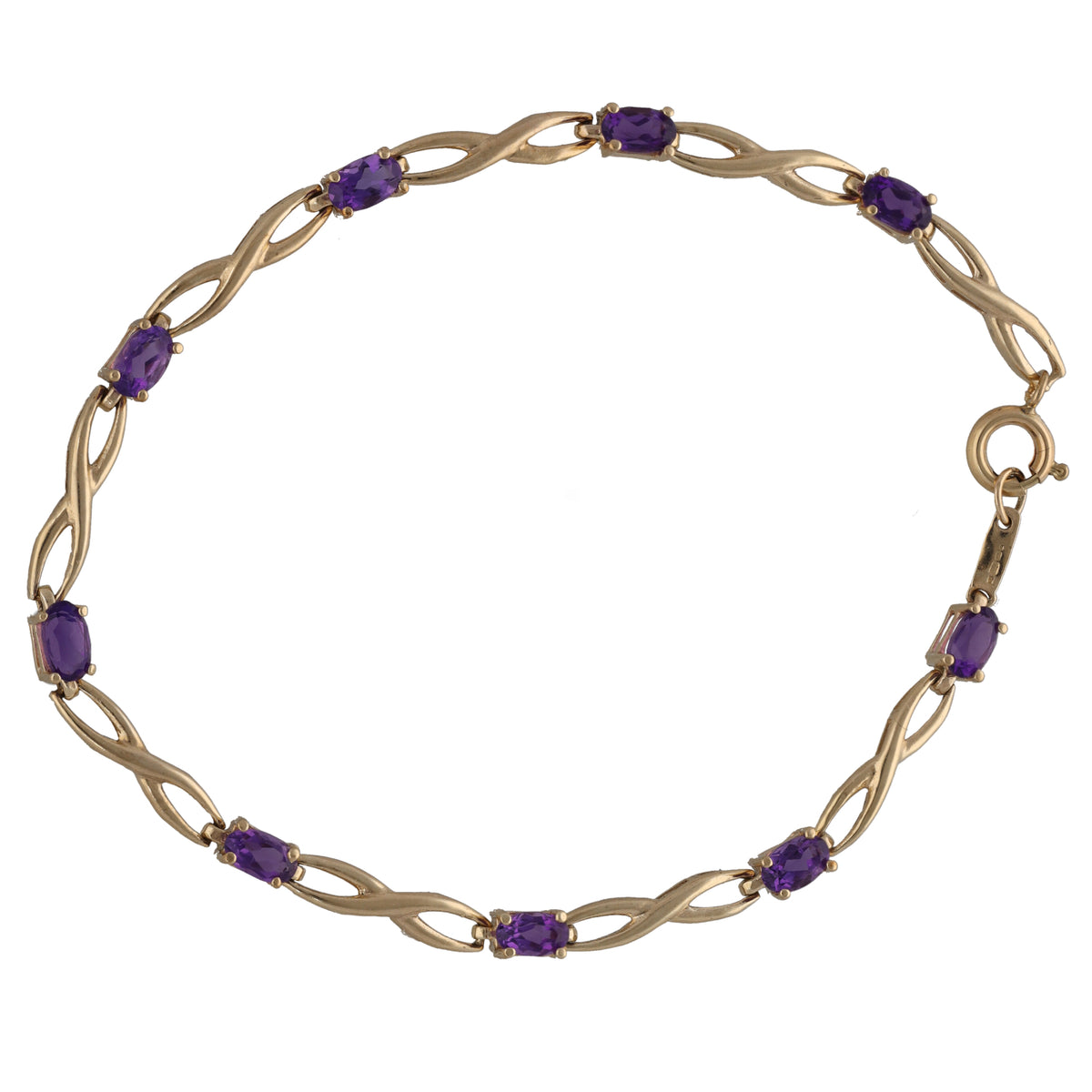 9ct Gold Amethyst Fancy Stone Set Bracelet