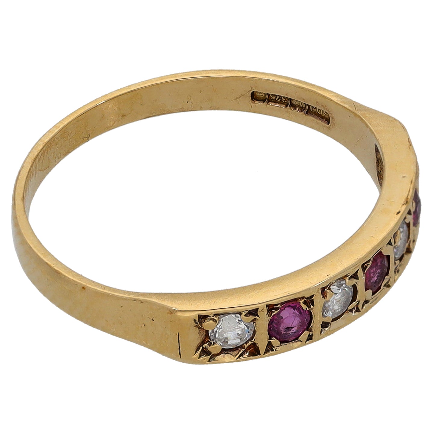 9ct Gold Sapphire & Cubic Zirconia Half Eternity Ring Size N