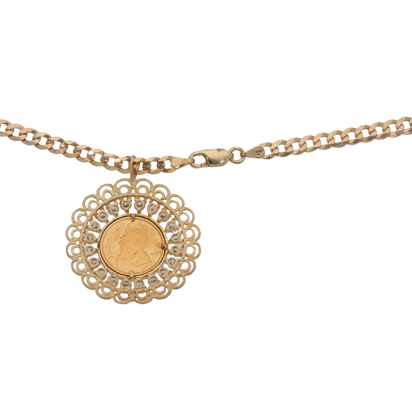 9ct Gold Cubic Zirconia Coin Pendant With Chain