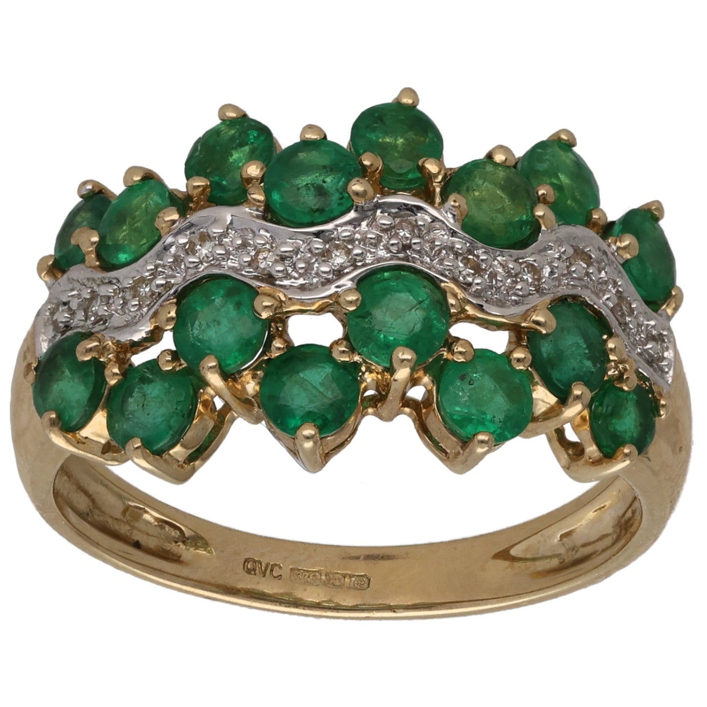 9ct Gold Emerald & 0.06ct Diamond Dress/Cocktail Ring Size Q