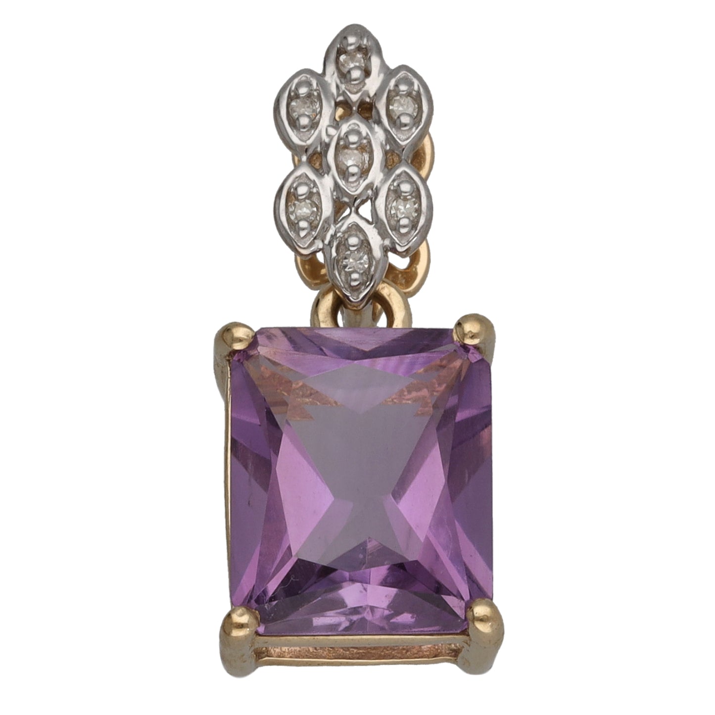 9ct Gold 0.035ct Diamond & Amethyst Dress/Cocktail Pendant