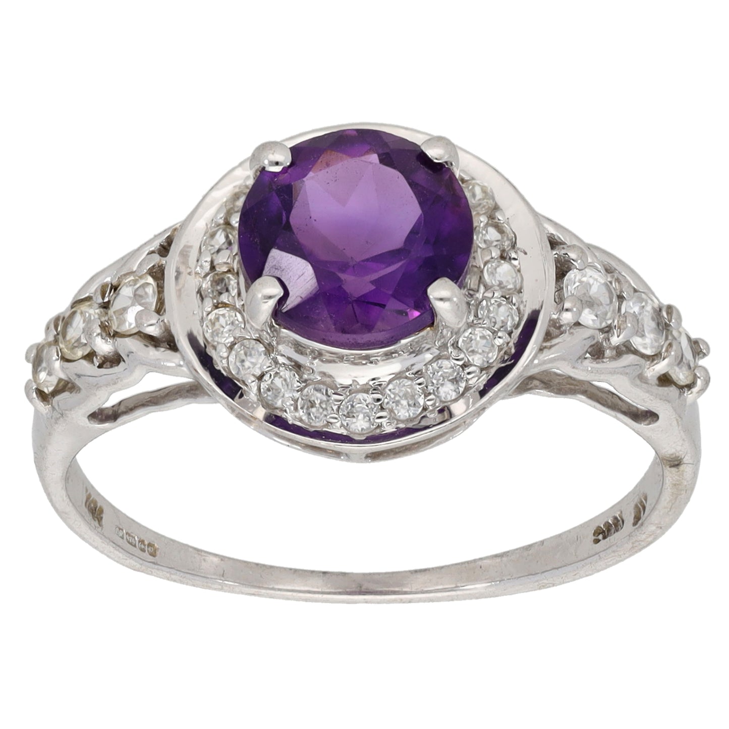 9ct White Gold Amethyst & Quartz Dress/Cocktail Ring Size P