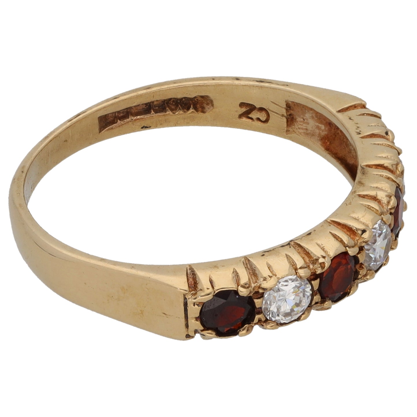 9ct Gold Garnet & Cubic Zirconia Half Eternity Ring Size M