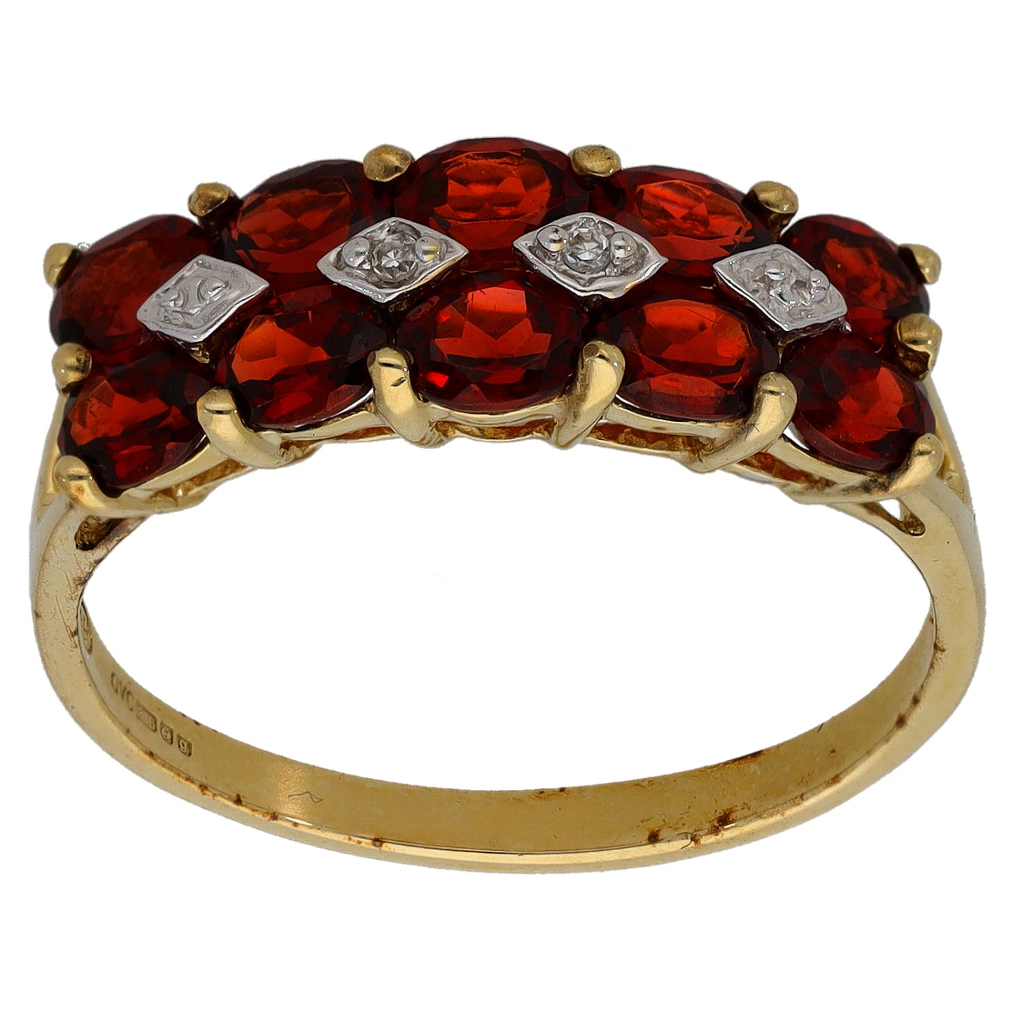 9ct Gold Garnet & 0.01ct Diamond Dress/Cocktail Ring Size Q