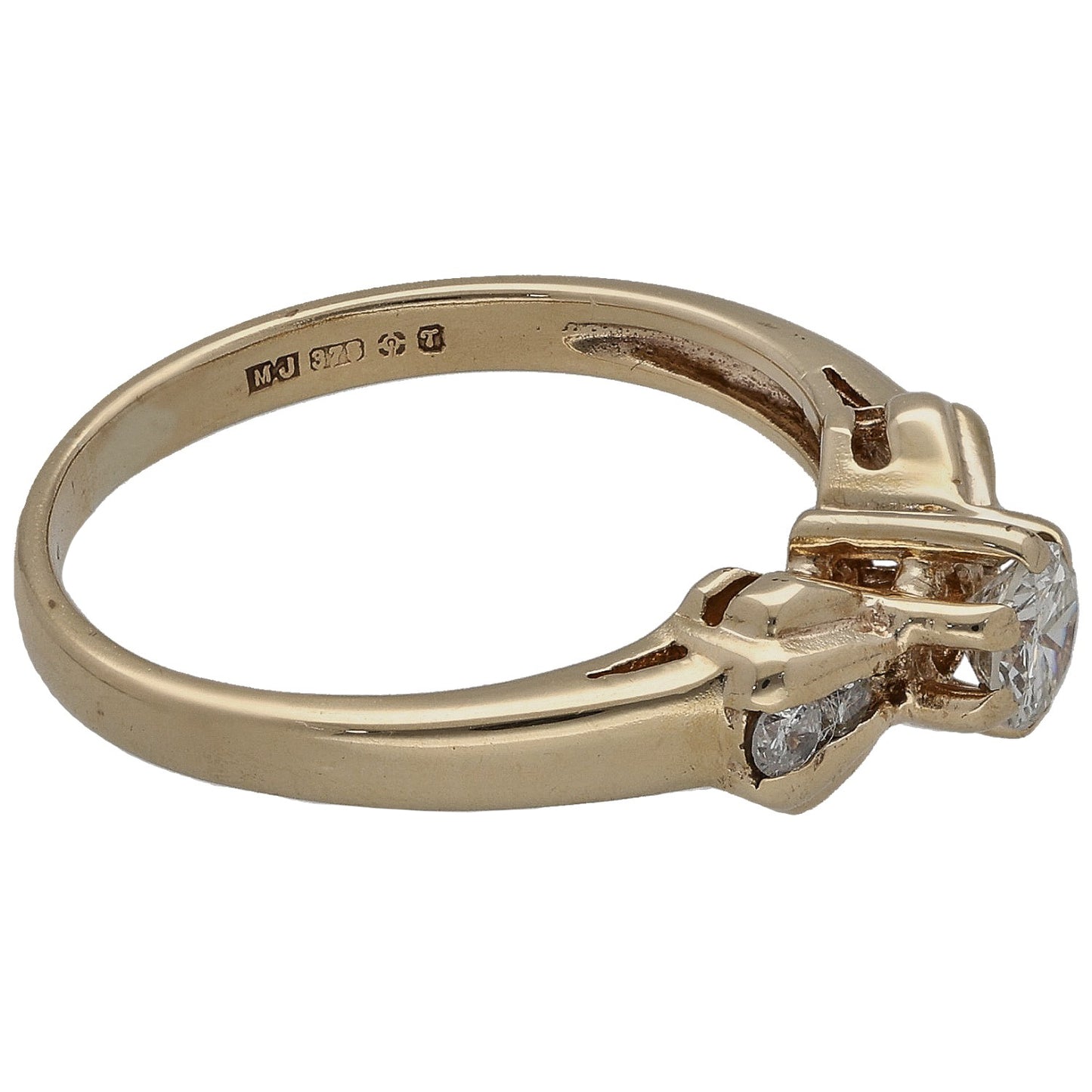 9ct Gold 0.33ct Diamond Solitaire Ring With Accent Stones Size K