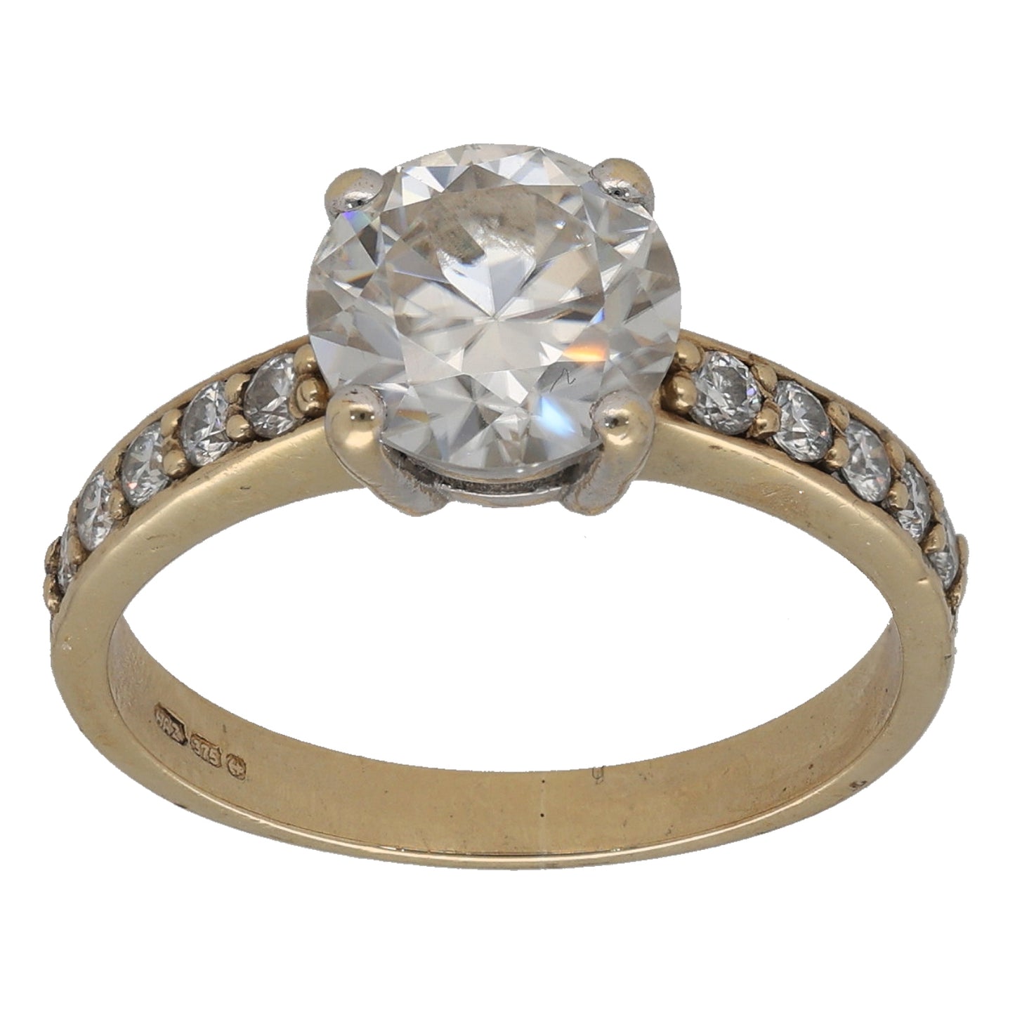 9ct Gold Cubic Zirconia Single Stone Ring With Accents Size N