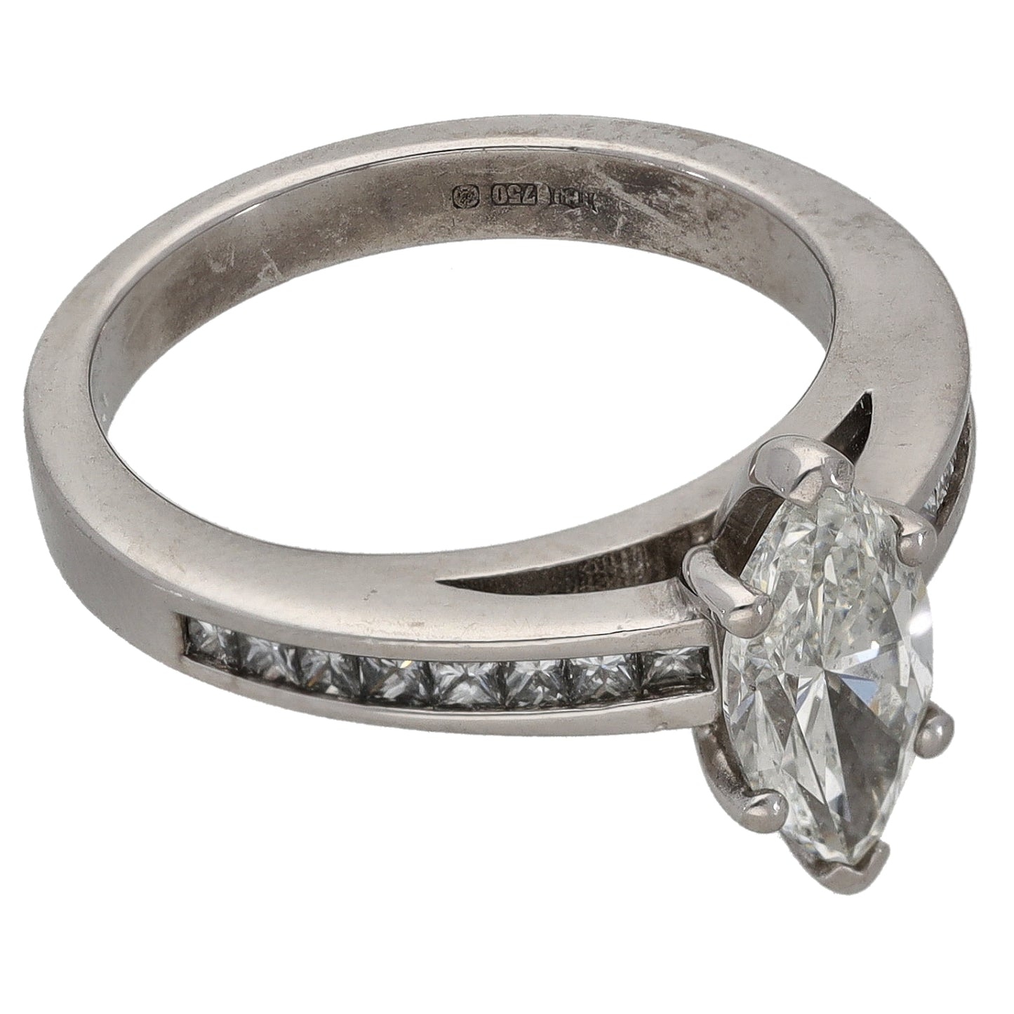 18ct White Gold 1.57ct Diamond Solitaire Ring With Accent Stones Size K