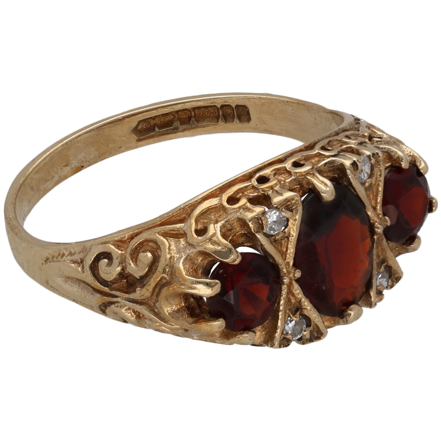 9ct Gold Garnet & Cubic Zirconia Dress/Cocktail Ring Size M