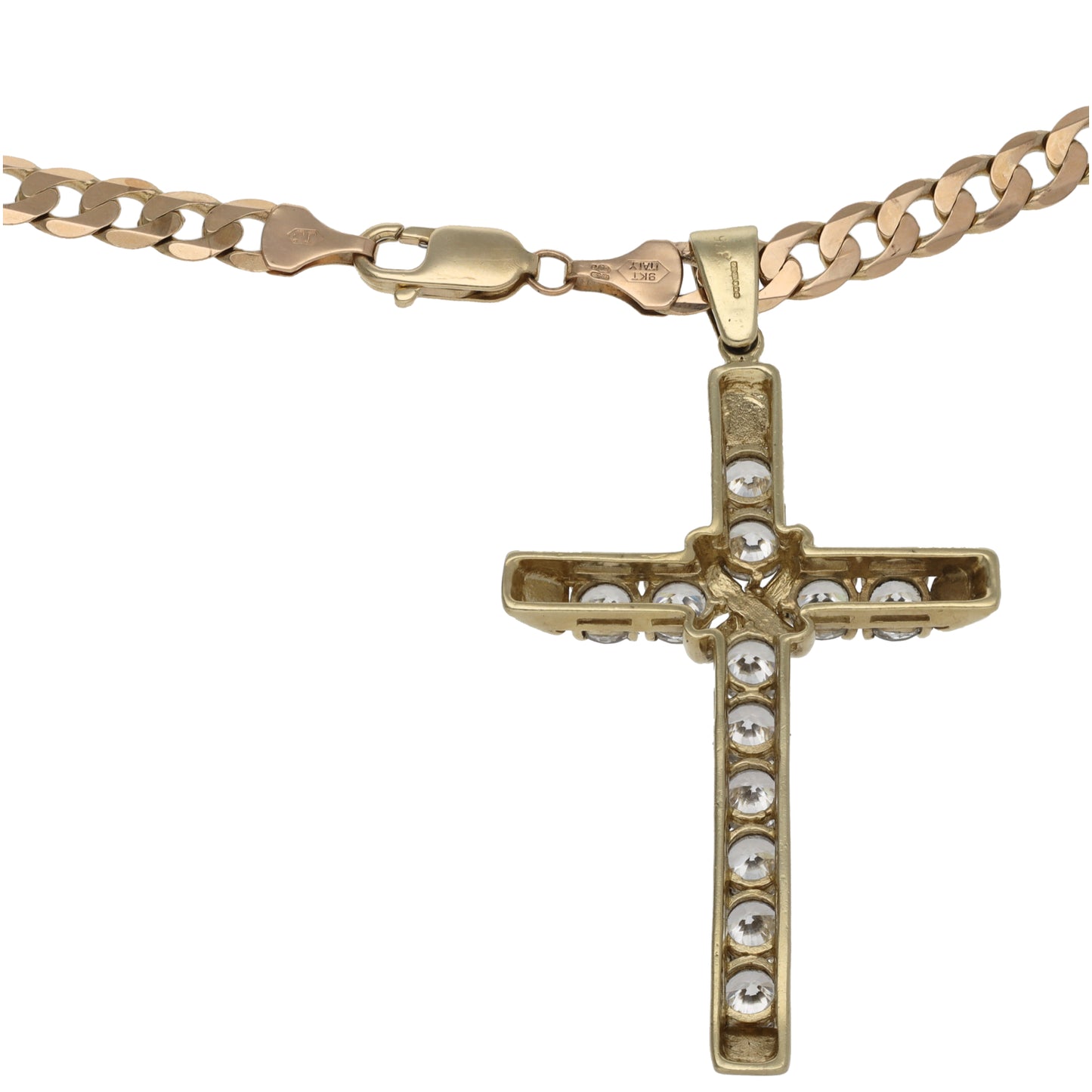9ct Gold Cubic Zirconia Cross Pendant With Chain